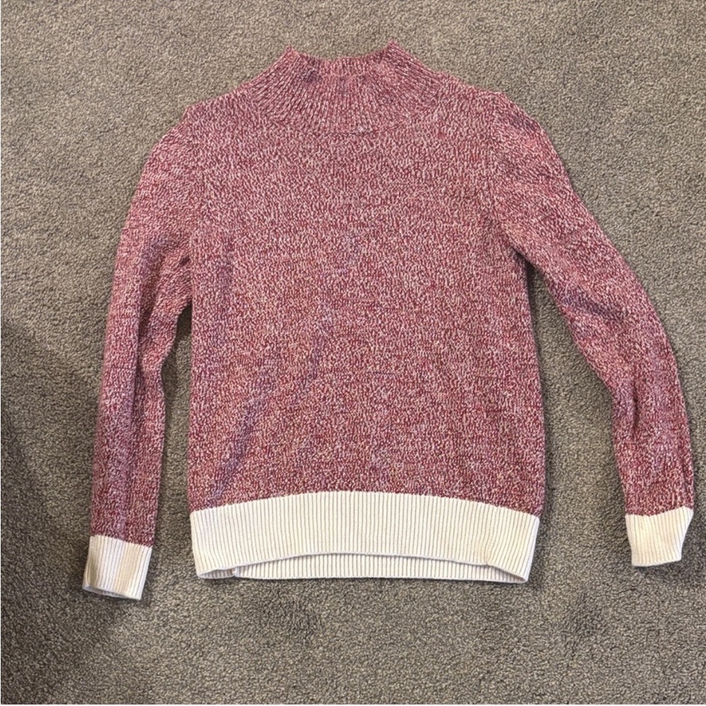 LOFT Red and White Cowl Neck Sweater